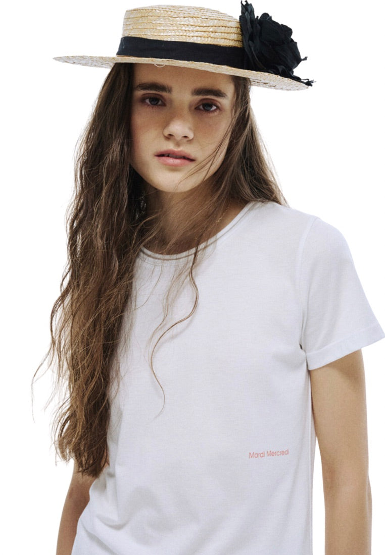 Premium Silk Blended TShirt Logo Slimfit White Coral