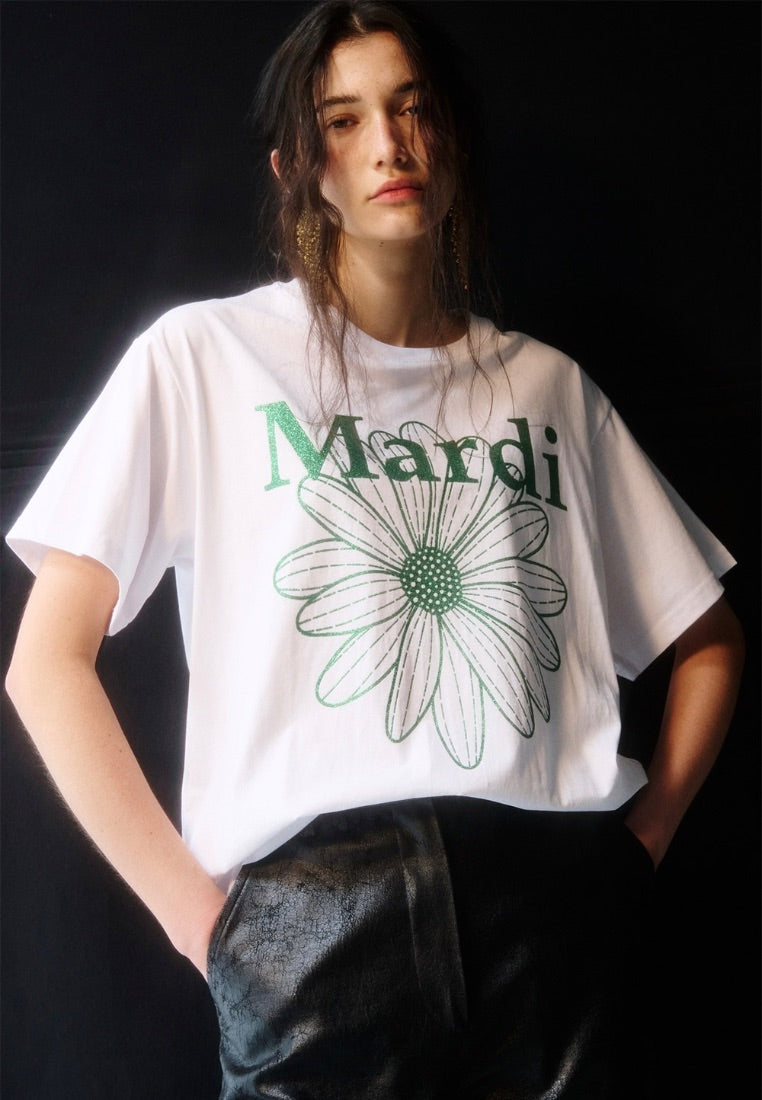 T-Shirt FlowerMardi Glitter White Green