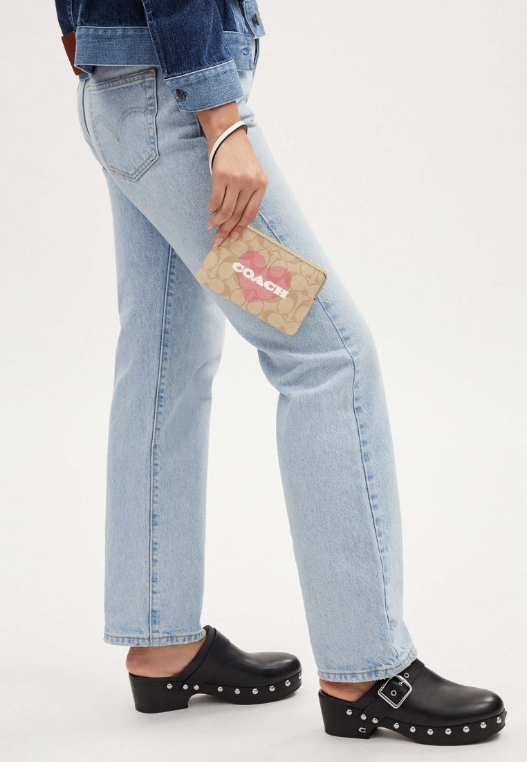 Corner Zip Wristlet In Signature Canvas With Heart Print