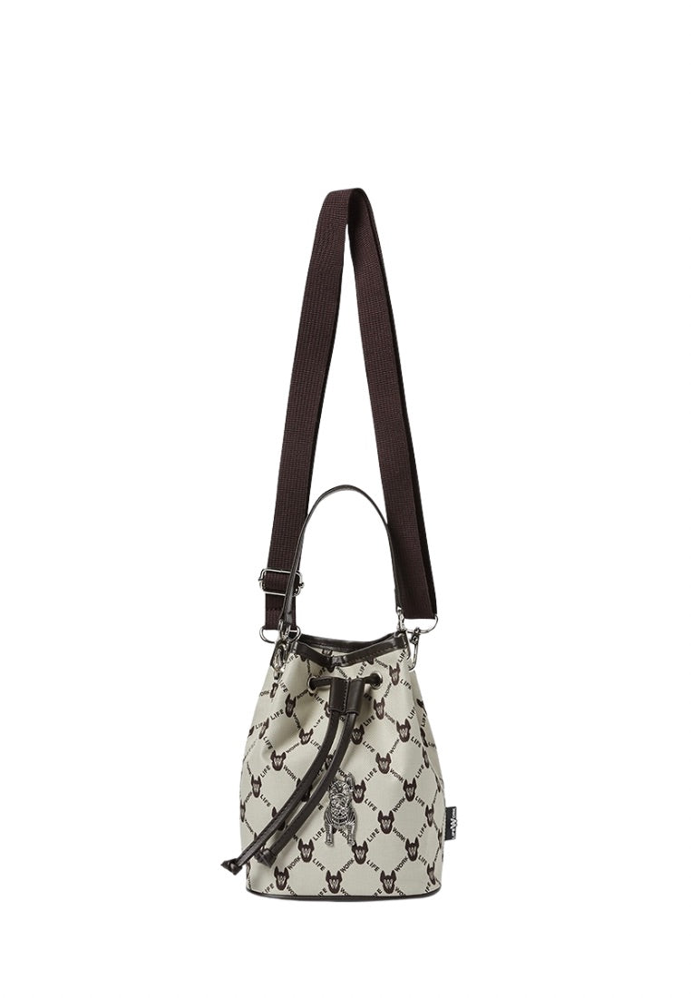 Jacquard 2WAY Mini Bucket Bag Beige