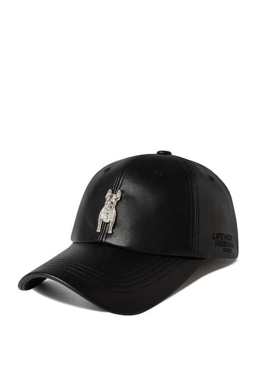 Eco Leather Metal Radog Ball Cap Black