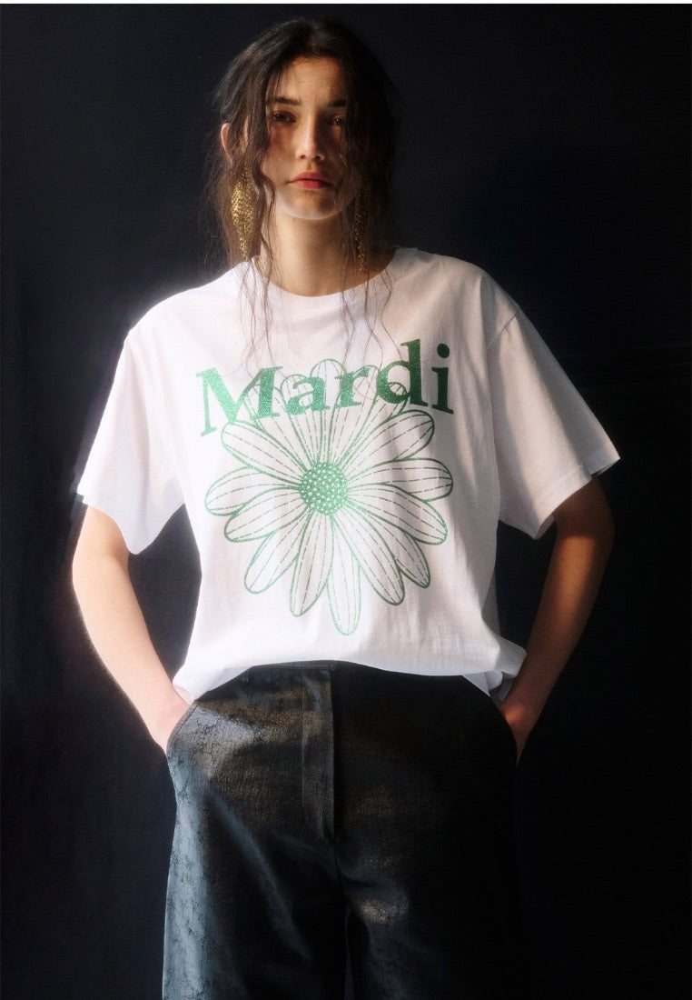 T-Shirt FlowerMardi Glitter White Green