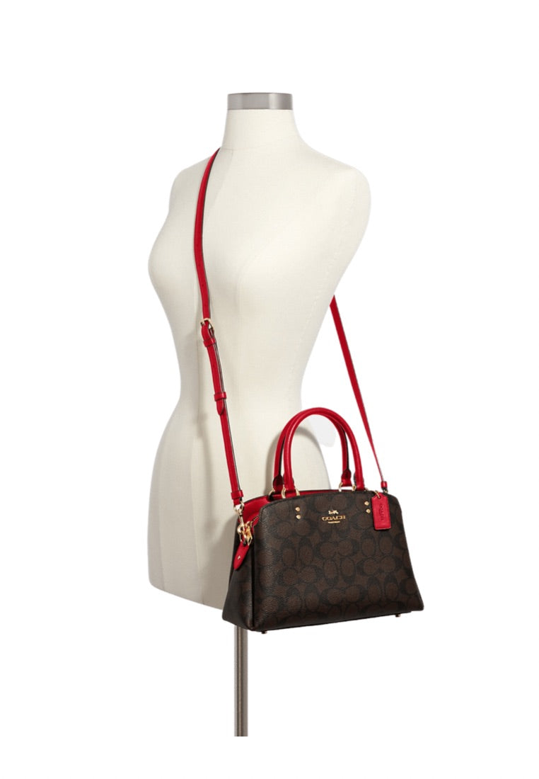 Mini Lillie Carryall In Signature Canvas Brown 1941 Red