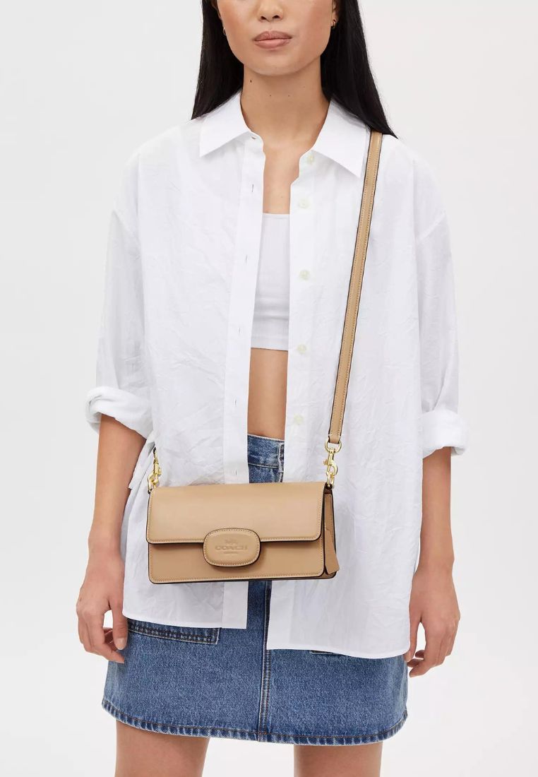 Eliza Flap Crossbody With Leather Covered Closure Gold Tan