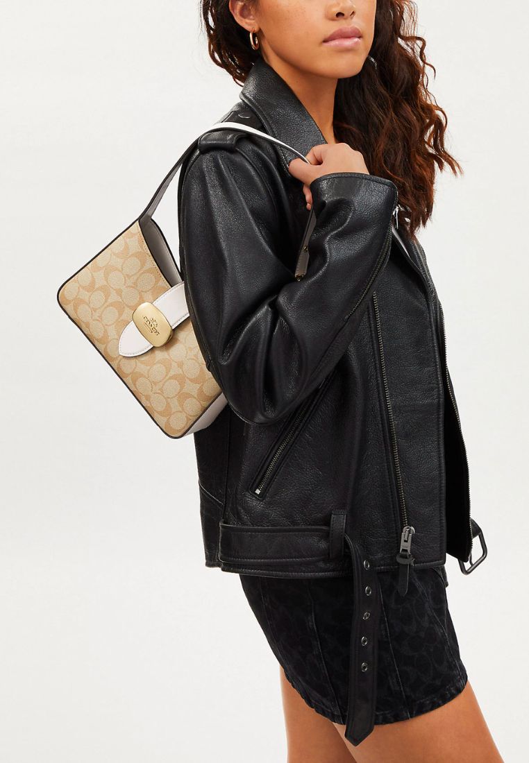 Eliza Shoulder Bag In Signature Canvas Light Khaki Chalk