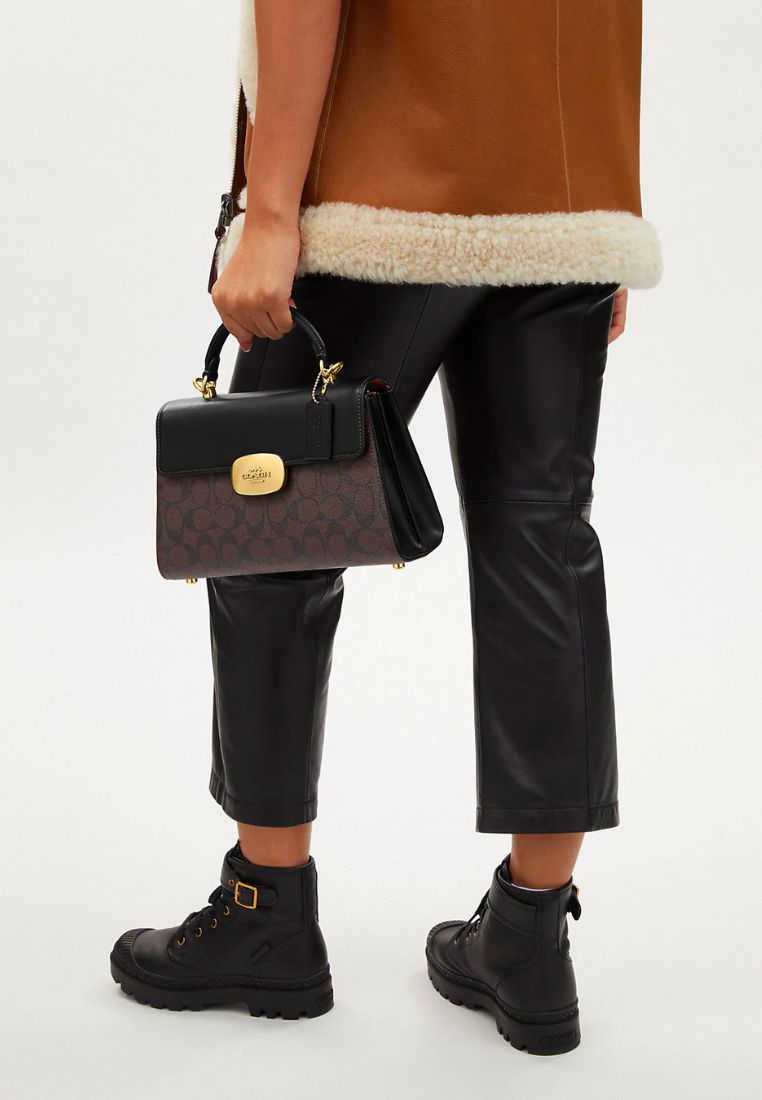 Eliza Top Handle In Signature Canvas Brown Black