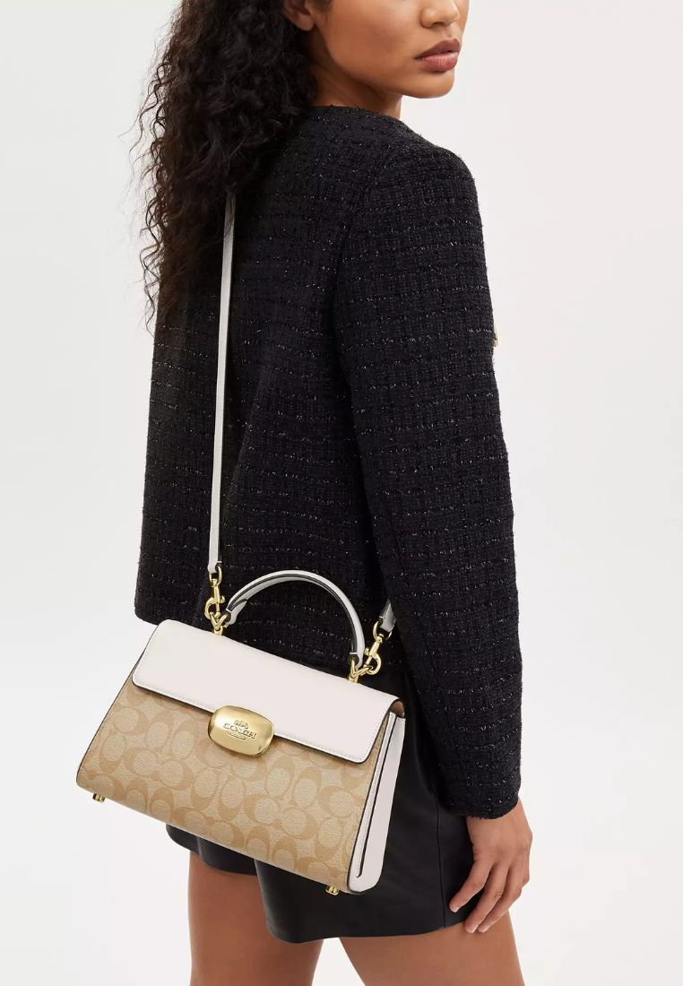 Eliza Top Handle In Signature Canvas Light Khaki Chalk