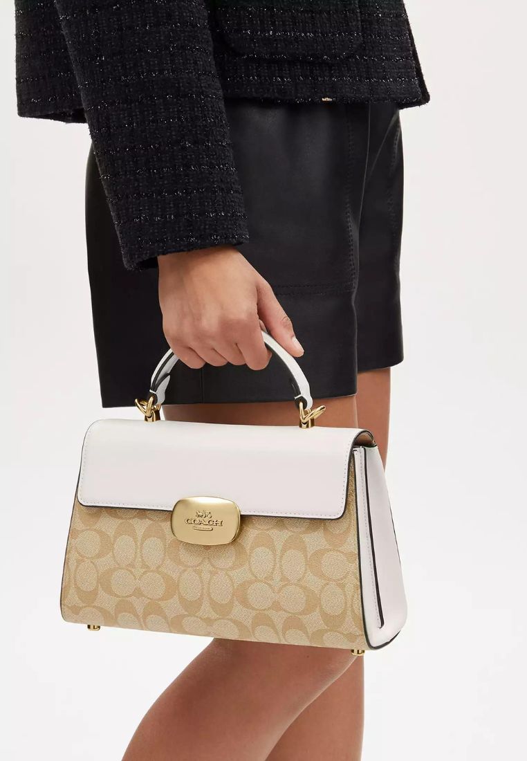 Eliza Top Handle In Signature Canvas Light Khaki Chalk