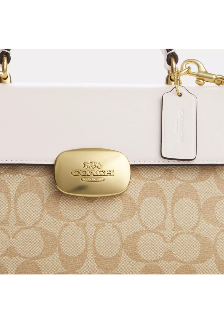 Eliza Top Handle In Signature Canvas Light Khaki Chalk