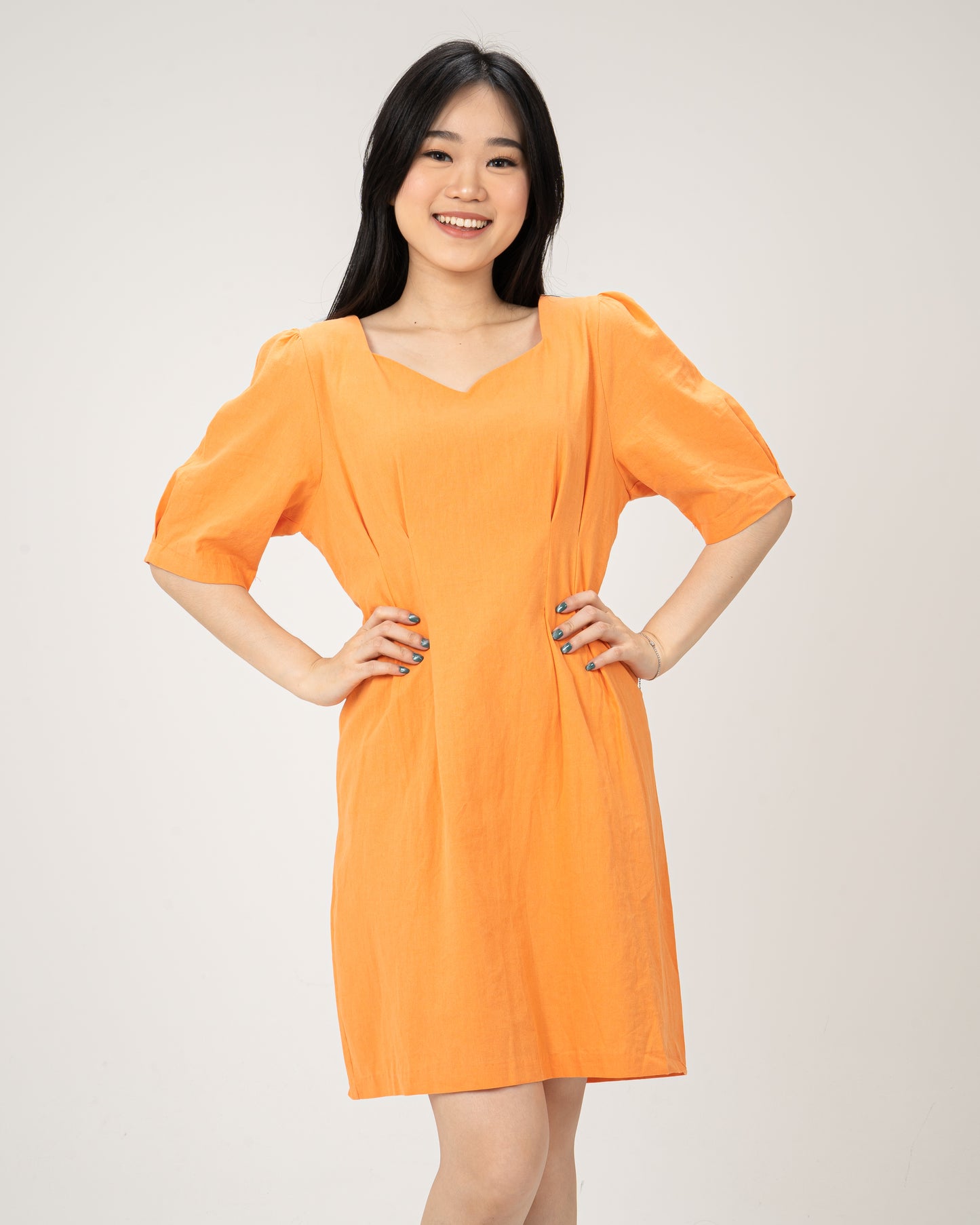 Sweetheart Neckline Mini Dress-ORANGE