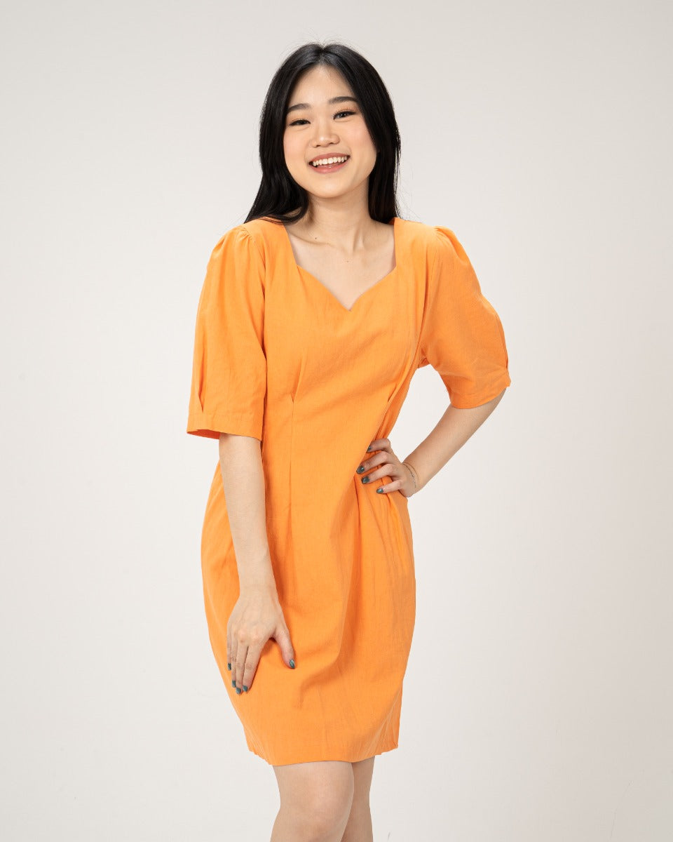 Sweetheart Neckline Mini Dress-ORANGE