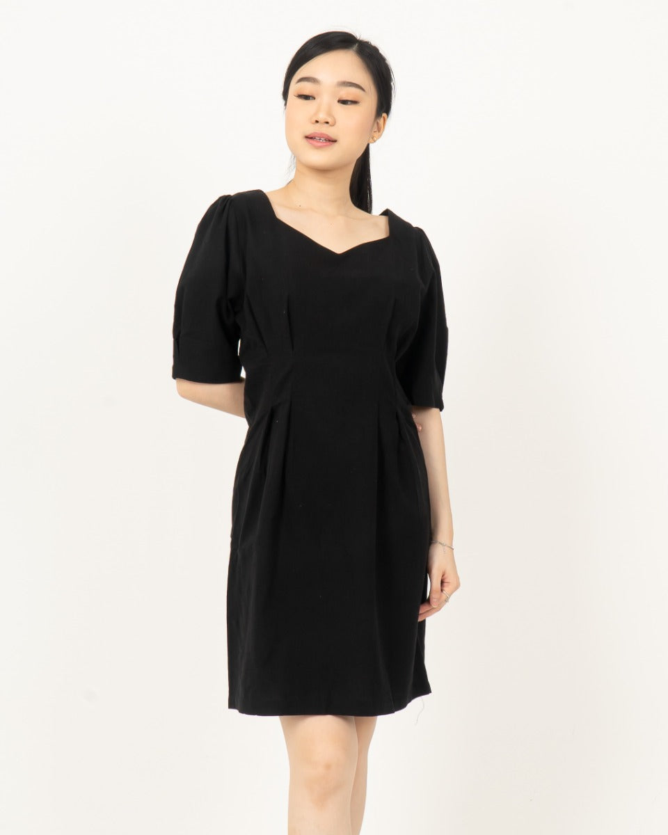 Sweetheart Neckline Mini Dress-BLACK