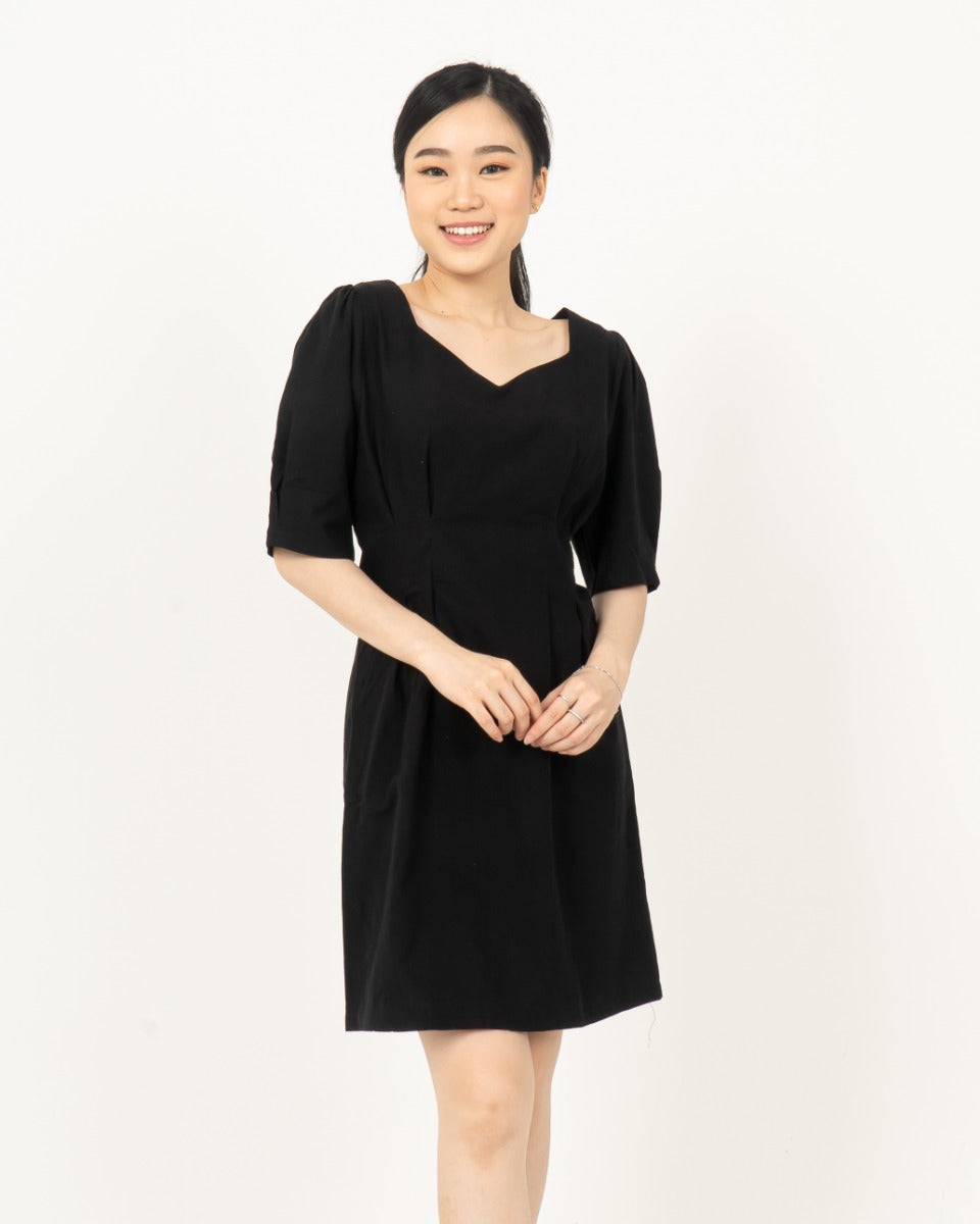 Sweetheart Neckline Mini Dress-BLACK