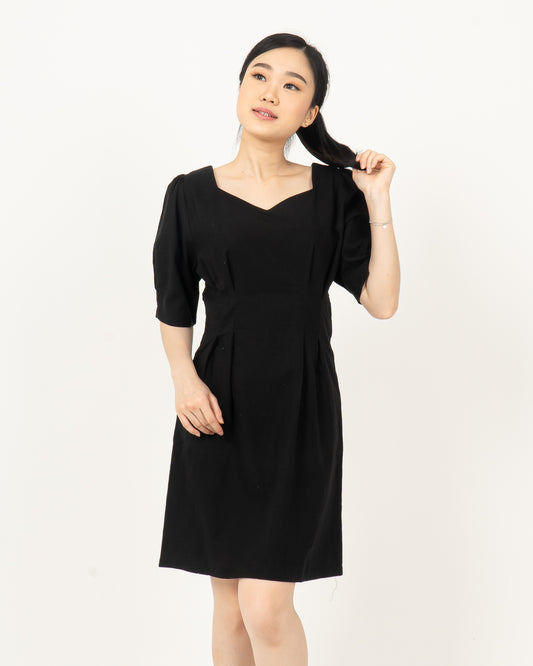 Sweetheart Neckline Mini Dress-BLACK