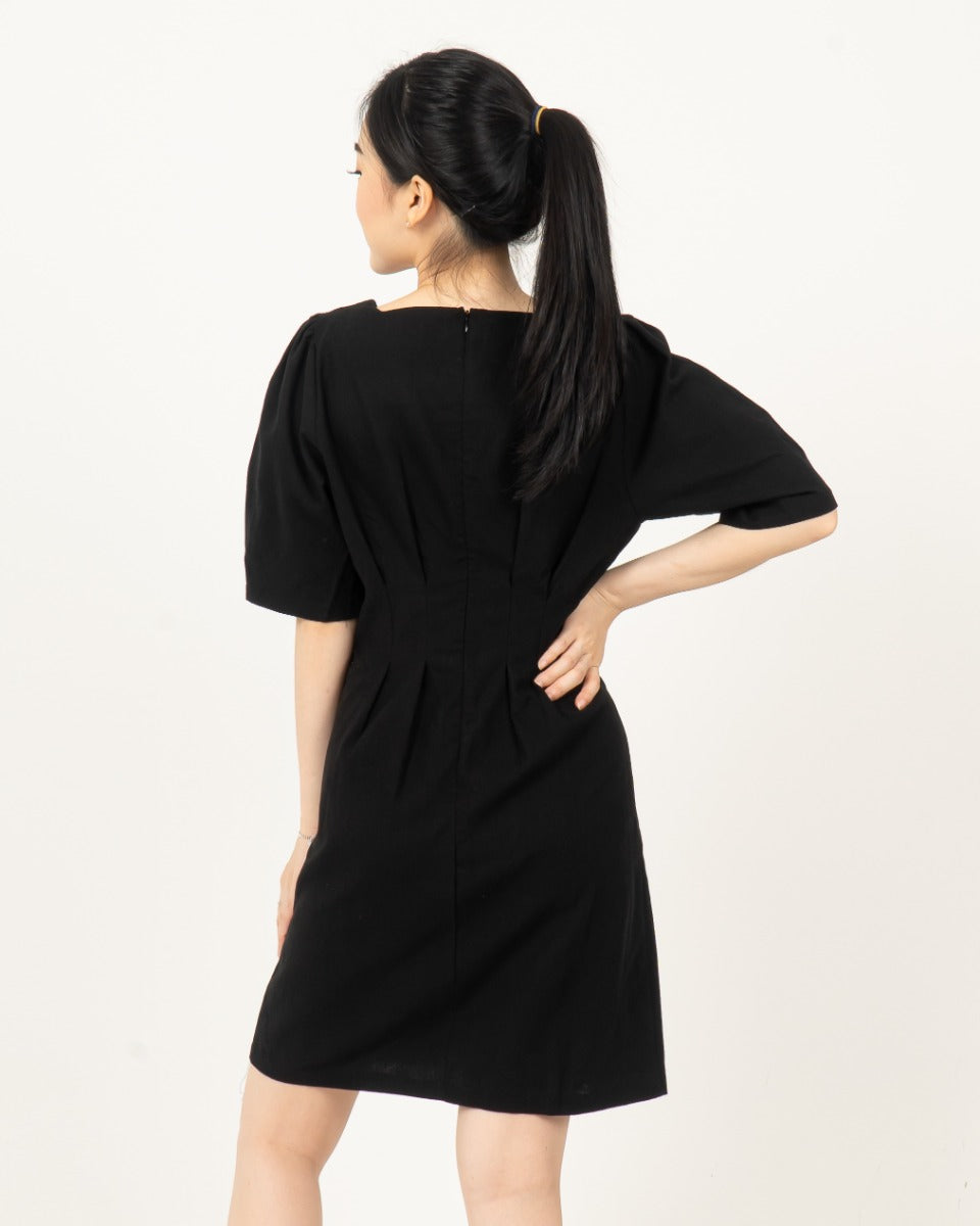 Sweetheart Neckline Mini Dress-BLACK