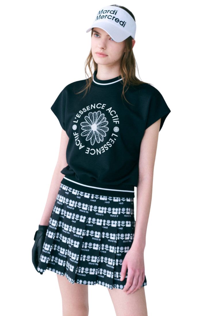 Emblem Embroidered Active Top Black Ivory