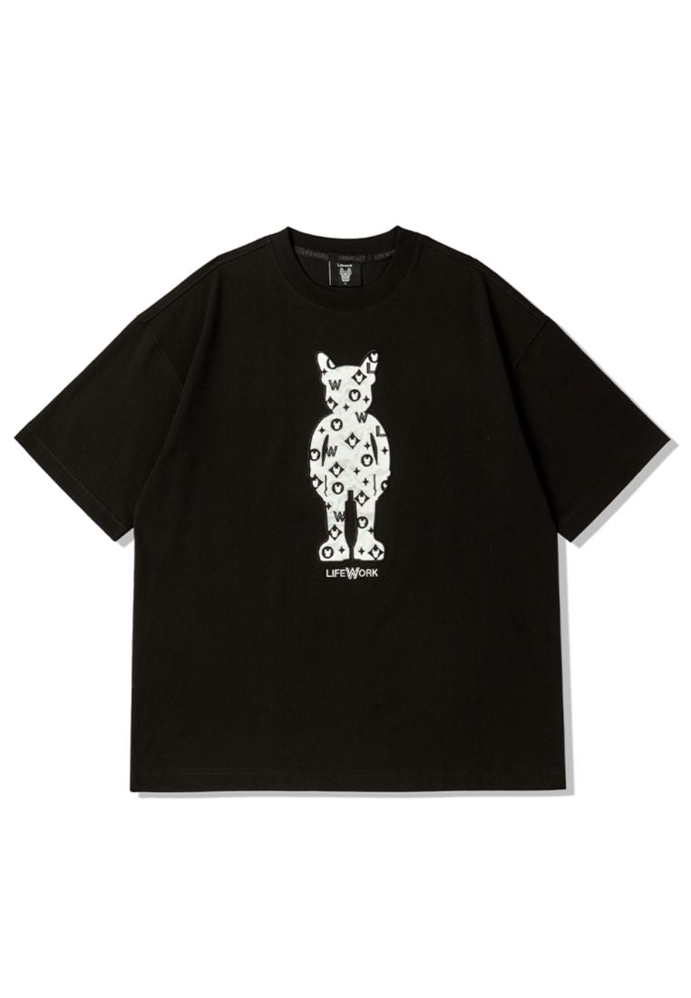 Embroidery Mono Figure T-Shirt Black