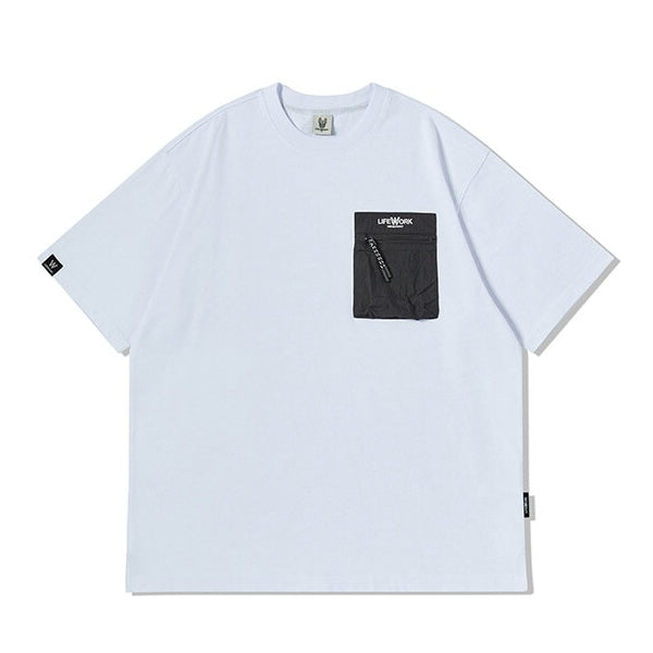 Woven Pocket Round T-Shirt White