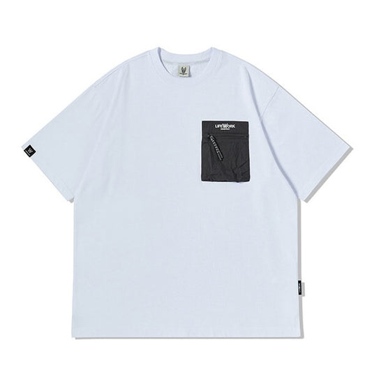 Woven Pocket Round T-Shirt White