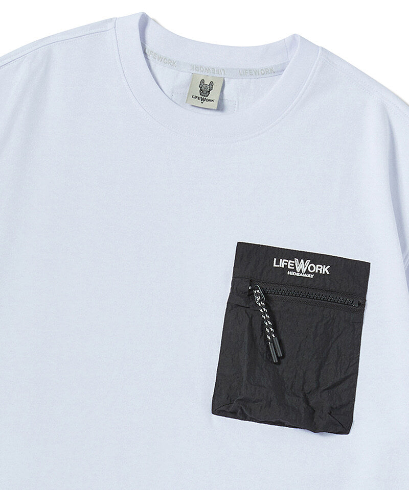 Woven Pocket Round T-Shirt White