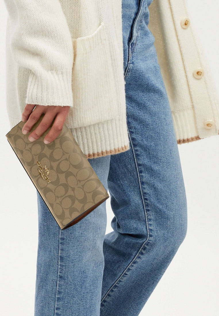 Flap Clutch Crossbody In Signature Canvas Khaki Saddle 2
