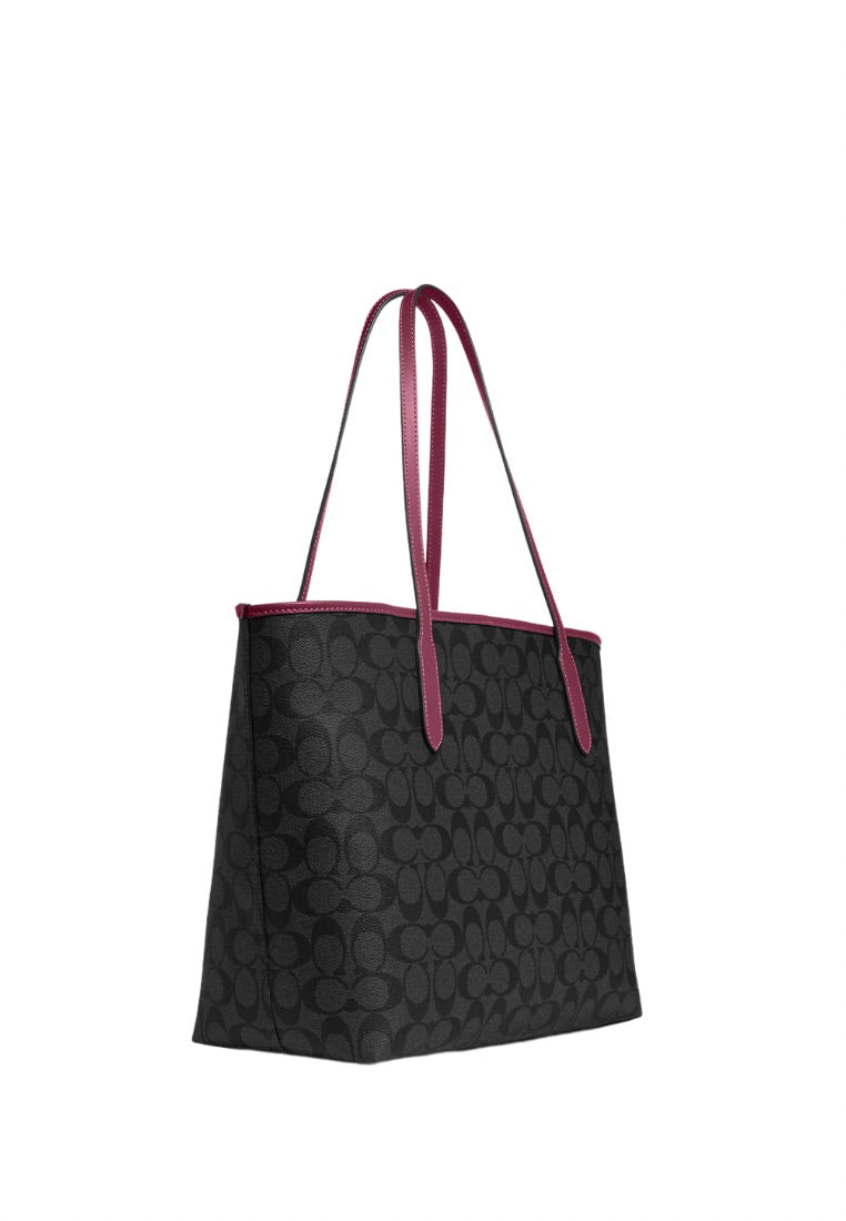 City Tote In Signature Canvas Black Cherry