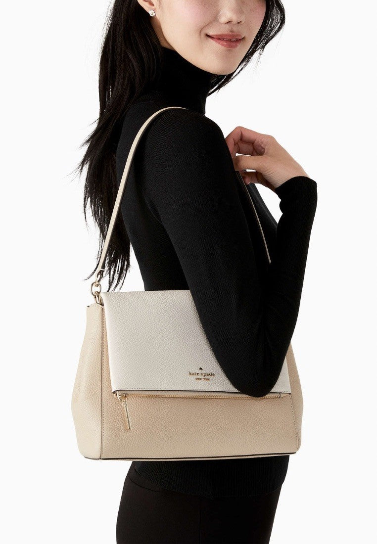 Leila Medium Flap Shoulder Bag Light Sand Multi