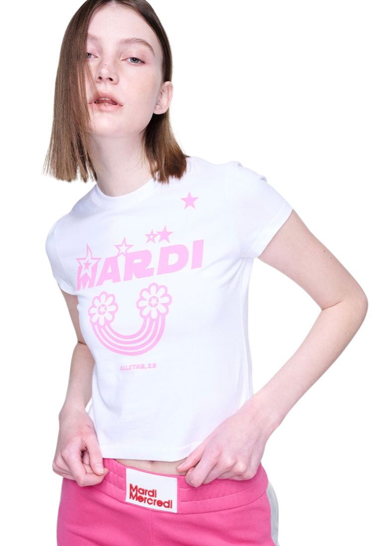Cropped Tshirt Rainbow White Pink