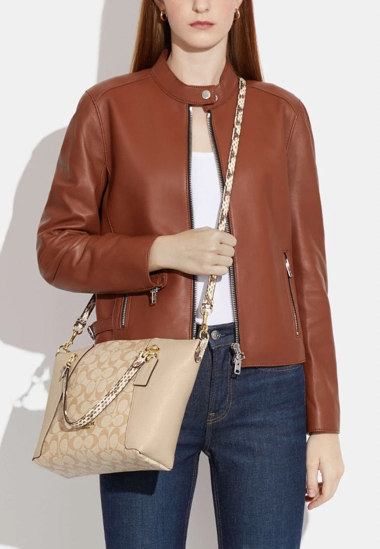 Kacey Satchel In Colorblock Signature Canvas Light Khaki Ivory Multi