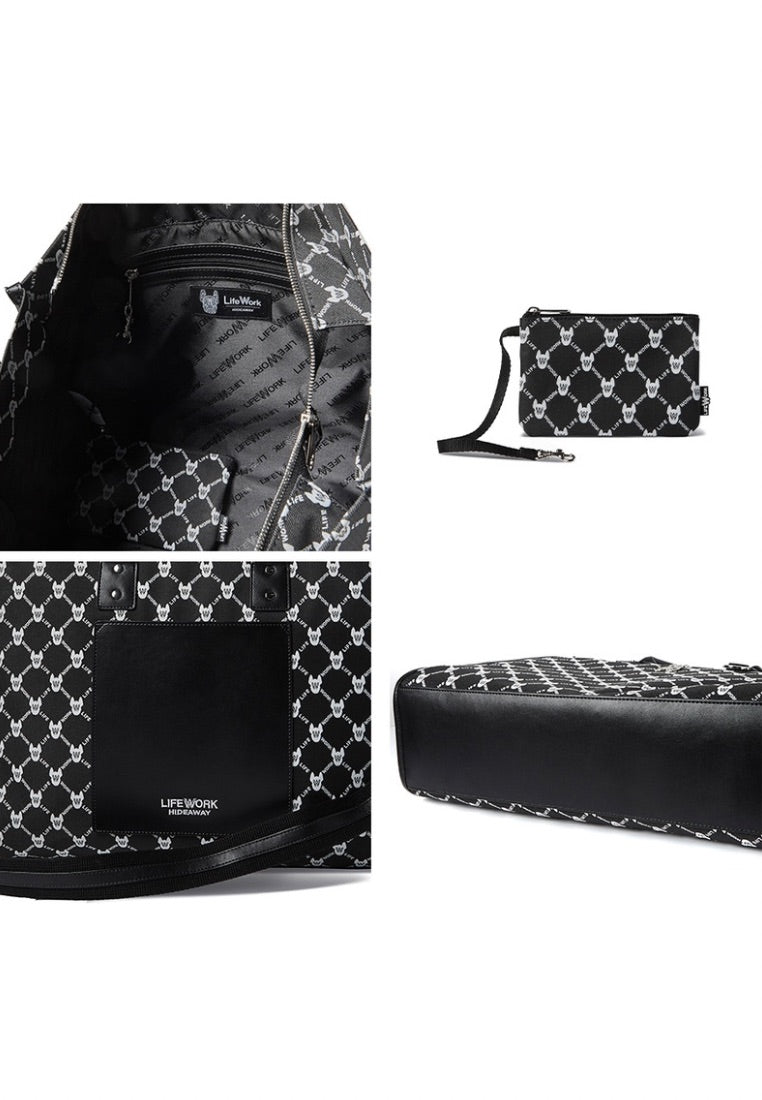 Monogram Wide Tote Bag Pattern Black