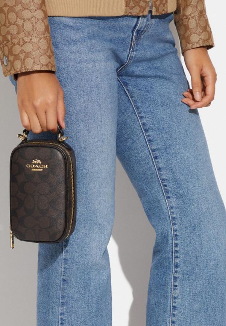 Eva Phone Crossbody In Colorblock Signature Canvas Brown Black