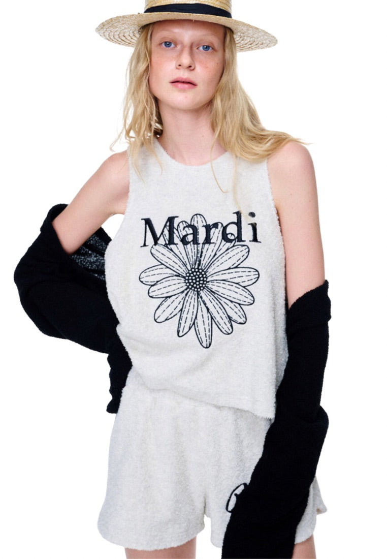Terry Sleeveless Top Flower Mardi Oatmeal Black