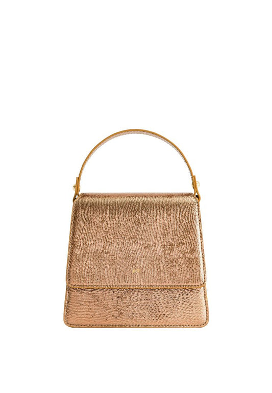 FAE Metallic Top Handle Crossbody - Ancient Gold Lizard