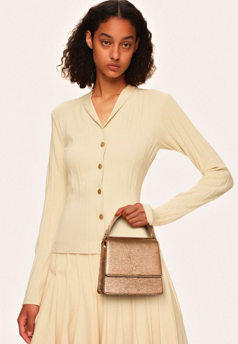 FAE Metallic Top Handle Crossbody - Ancient Gold Lizard