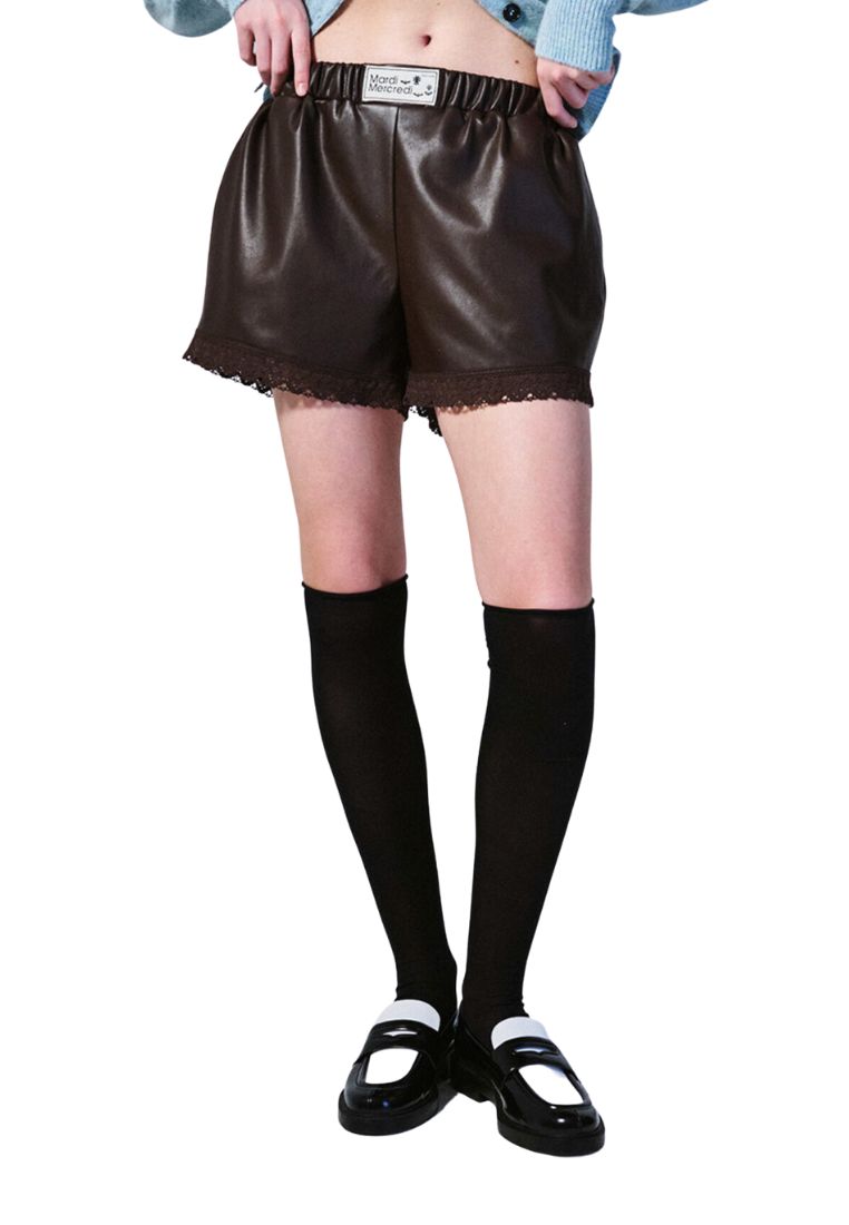 Faux Leather Shorts Lace Brown