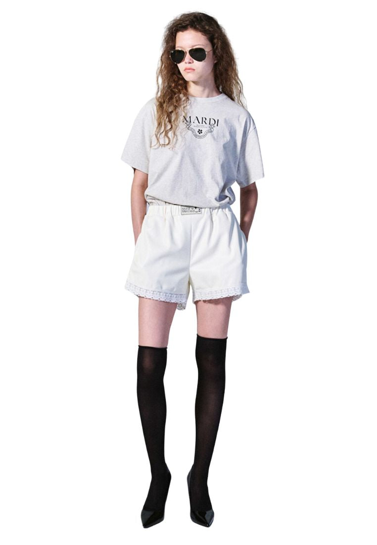 Faux Leather Shorts Lace Ivory