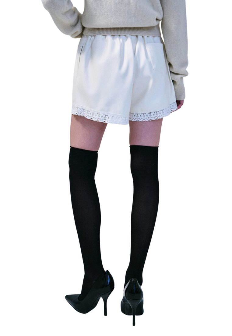 Faux Leather Shorts Lace Ivory