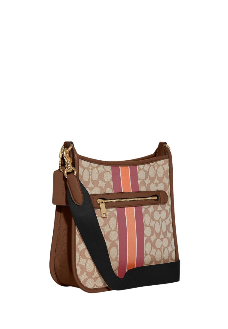 Dempsey File Bag In Signature Jacquard With Stripe And Coach Patch Saddle Multi