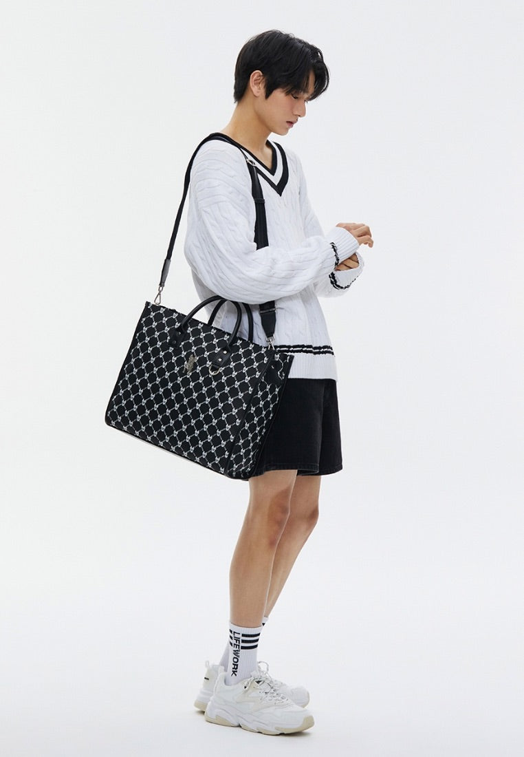 Monogram Wide Tote Bag Pattern Black
