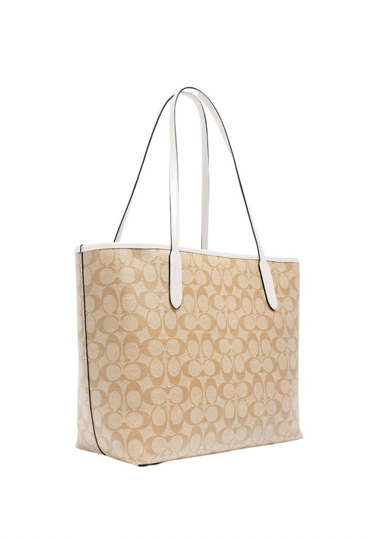 City Tote In Signature Canvas Light Khaki Chalk