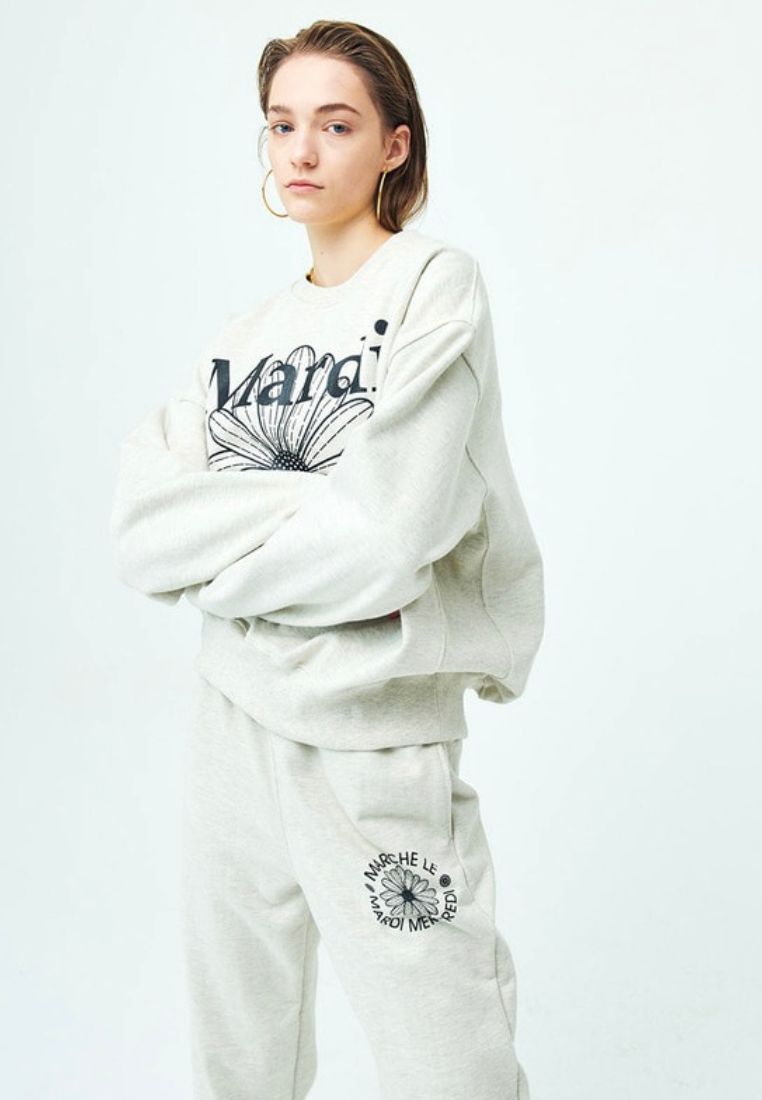 Sweatshirt Flower Mardi Oatmeal Black