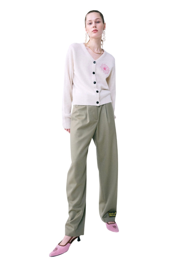 Raccoon Blended Cardigan V Neck Ivory Pink