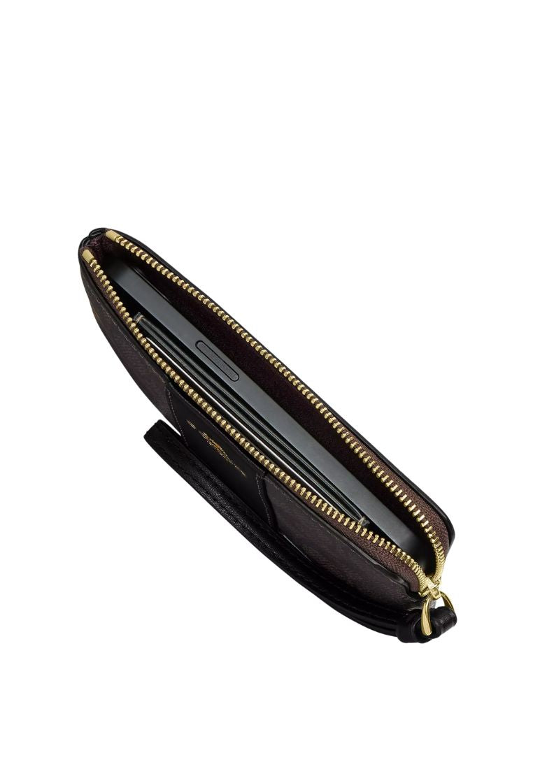 Corner Zip Wristlet In Signature Canvas With Stripe Gold Walnut Black