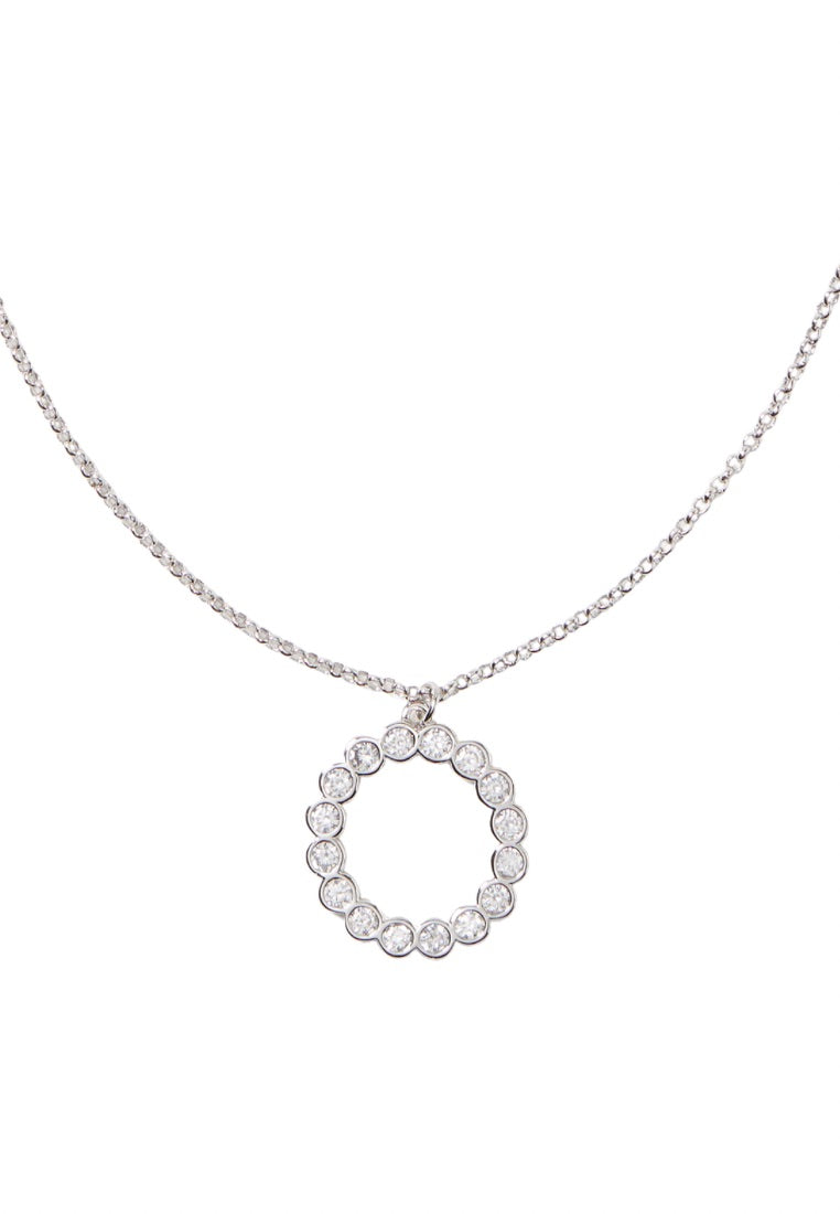 Full Circle Mini Pendant Necklace Clear Silver