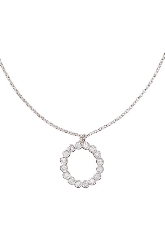 Full Circle Mini Pendant Necklace Clear Silver