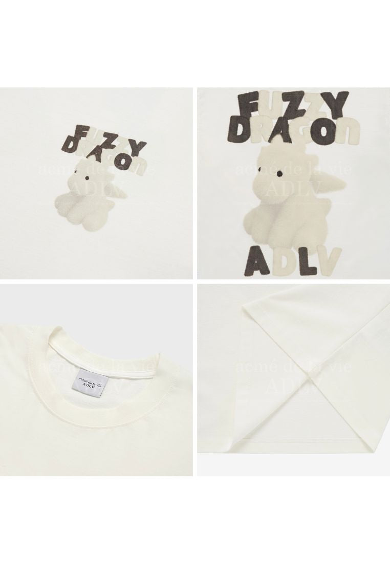 Fuzzy Font Dragon Short Sleeve T-Shirt Cream