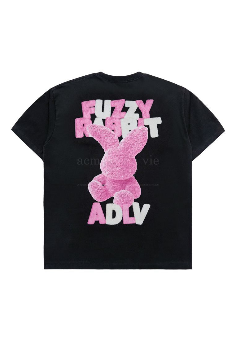 Fuzzy Font Rabbit Short Sleeve T-Shirt Black