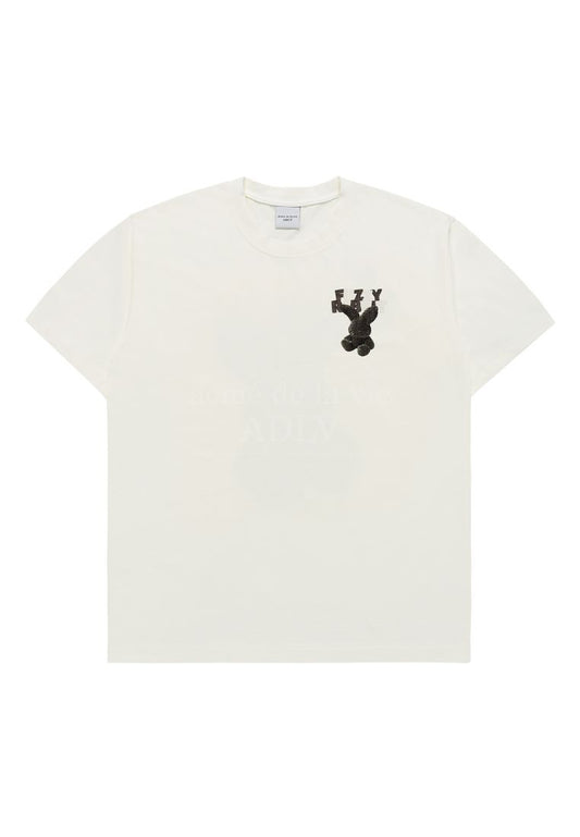 Fuzzy Font Rabbit Short Sleeve T-Shirt Cream