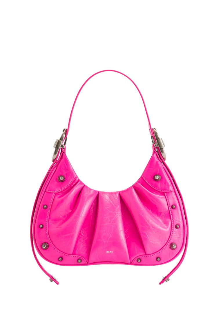 Gabbi Crushed Ruched Hobo Handbag - Bright Pink