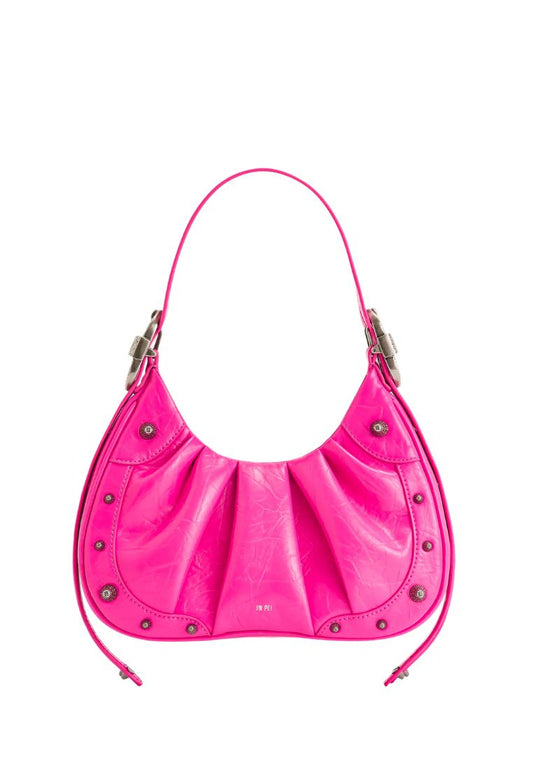 Gabbi Crushed Ruched Hobo Handbag - Bright Pink
